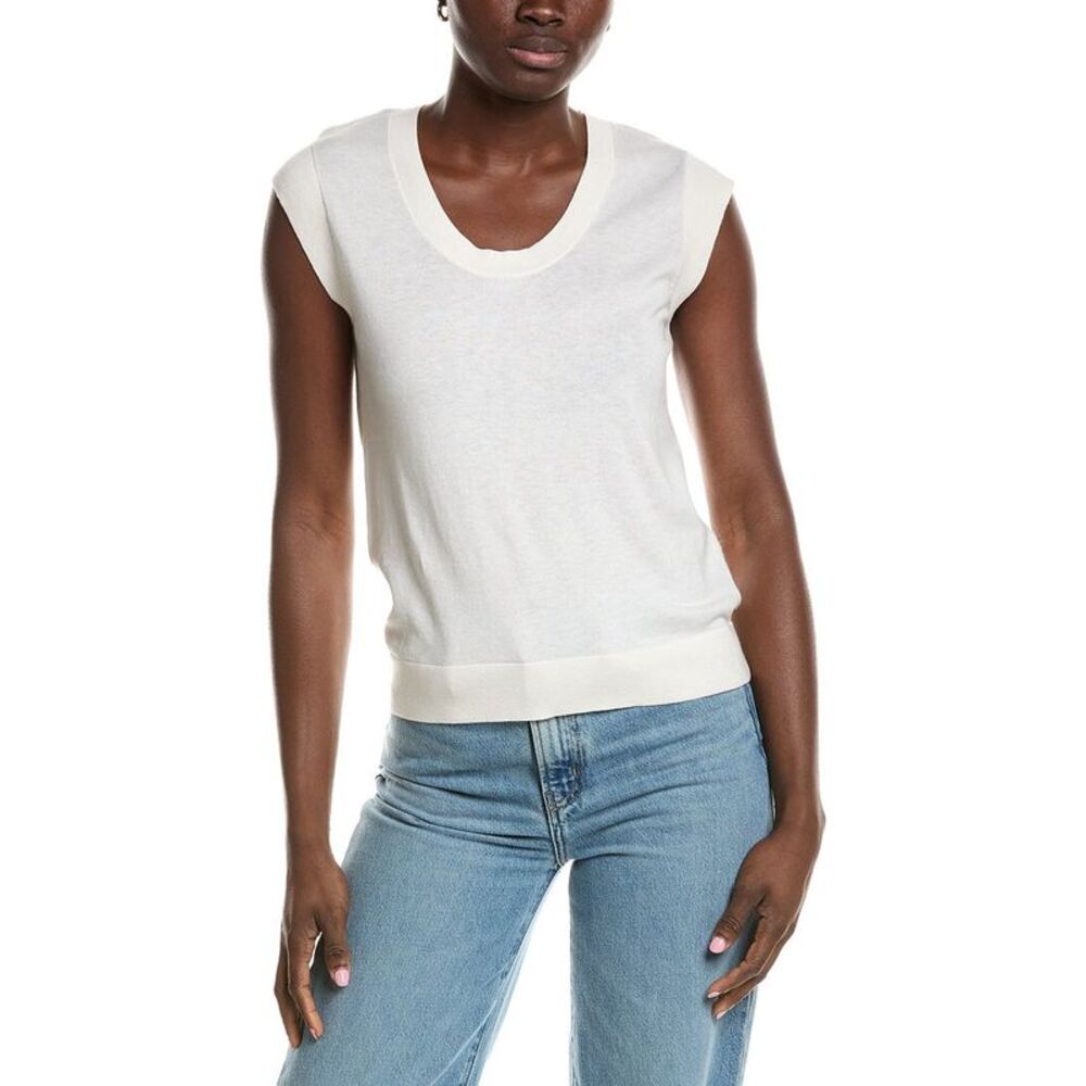 Minnie Rose Womens Knit Cap Sleeve Cashmere-Blend Top, White